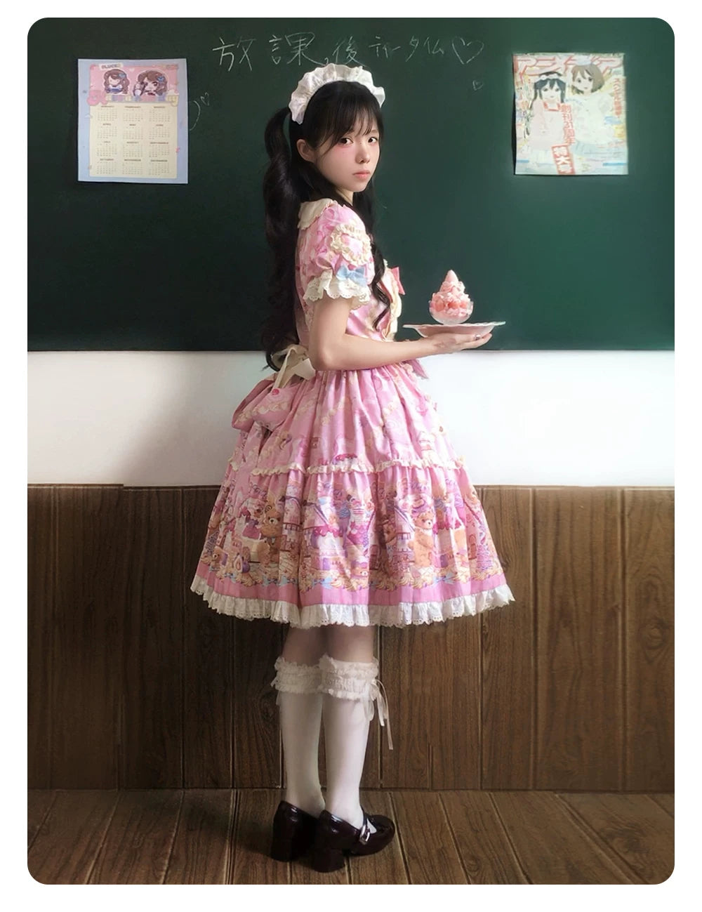 Bear Cake - Sweet Lolita JSK & OP Dress, Bear & Dessert Print 45755:860826