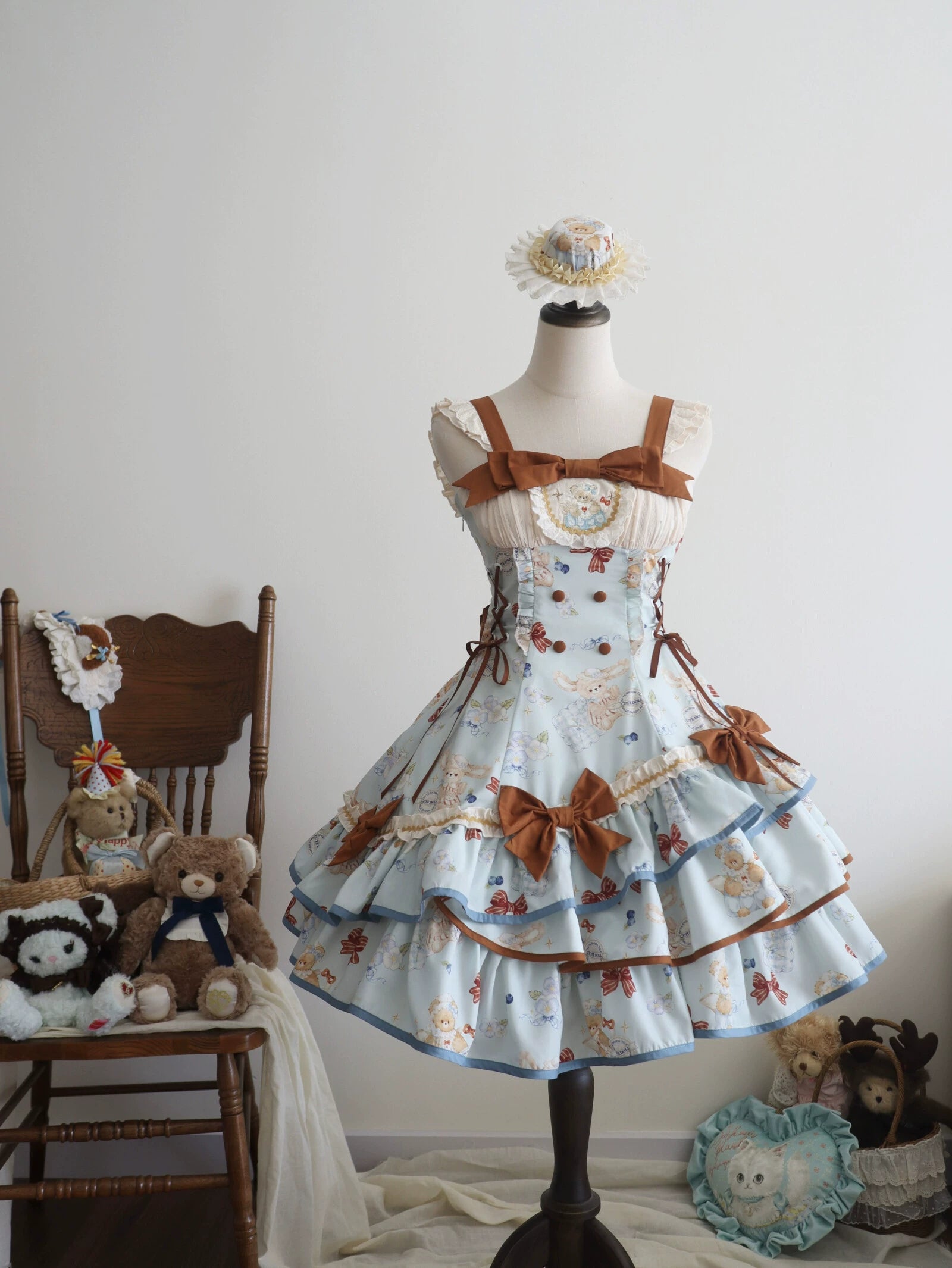 Cheese Mee Mee - Seaside Tea Party - Sweet Lolita Dress Cute Print JSK and Cape Green JSK Only S