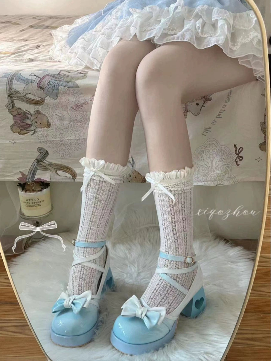 A Can of Cocoa - Heart Function - Sweet Lolita Shoes Gradient Color High Heels 34 Peacock blue