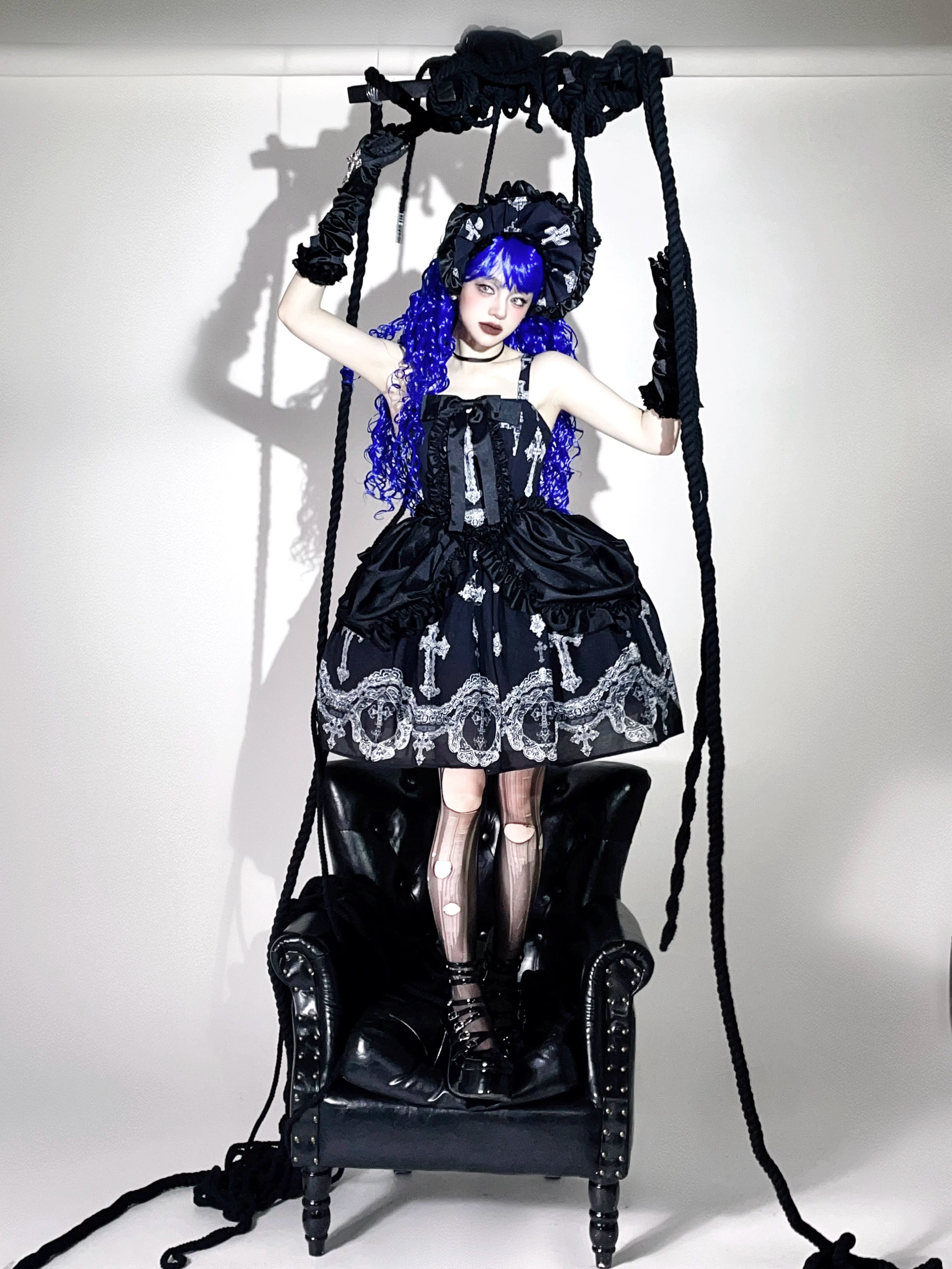 Lace Cross - Gorgeous Gothic Lolita JSK Dress, Hime Sleeve Bolero