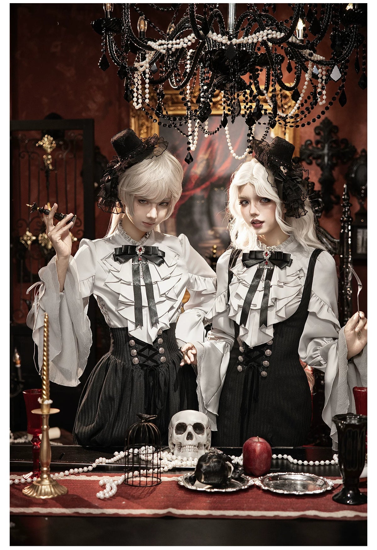 Night Crow - Elegant Gothic Lolita Blouse or Skirt Set, Irregular Hem