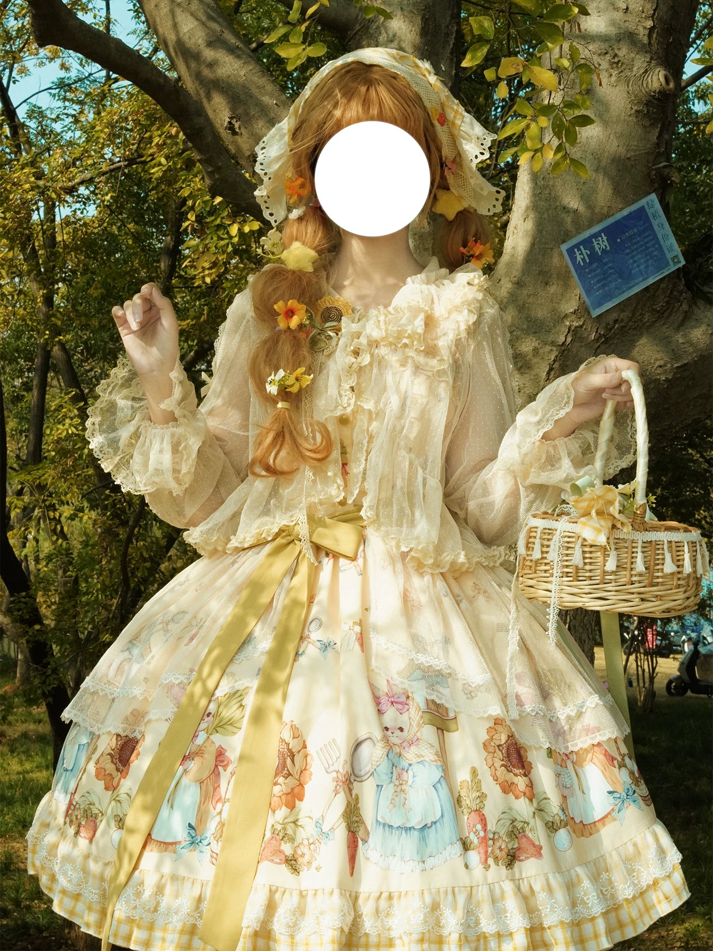 Bunny Harvest Season - Country Lolita Peter Pan Collar OP, Bunny Print JSK 44533:811835