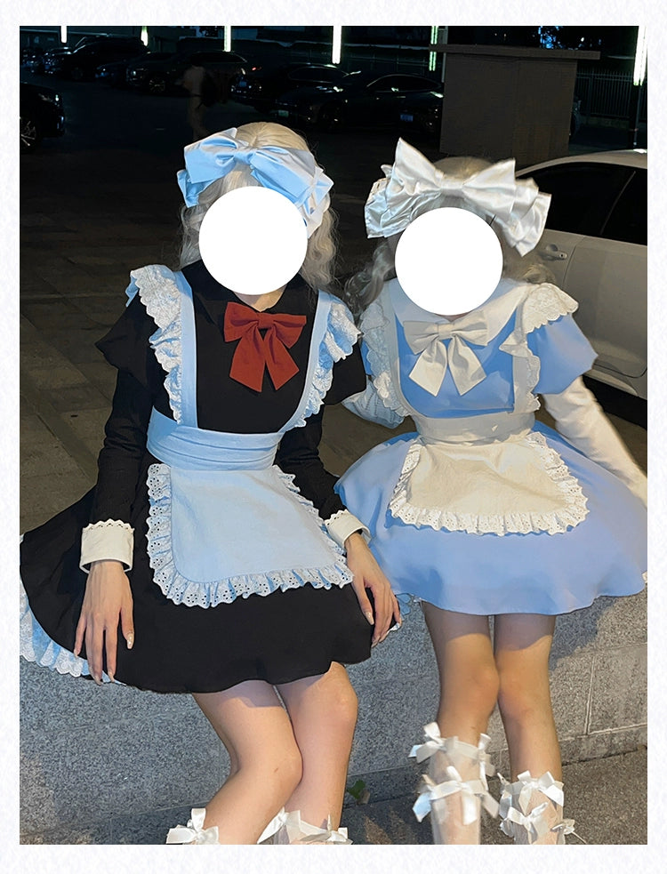 With PUJI - KissKiss - Maid Lolita OP Dress Pleated Lace Multicolor Dress