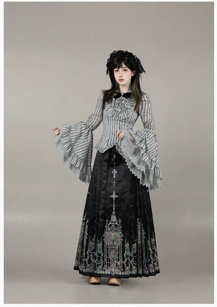 With PUJI - Letter and Poetry · Raven's Night Song - Oriental Aesthetics Gothic Lolita Dress Set 43907:788826