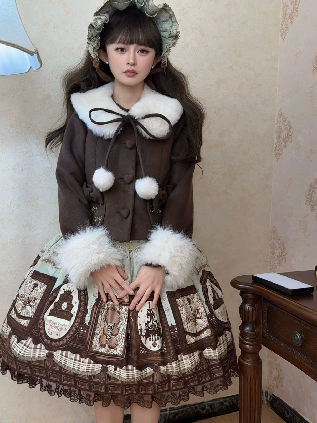 Sara Bell - Winter Story - Winter Kawaii Lolita Short Coat, Detachable Fur Collar 44068:794413
