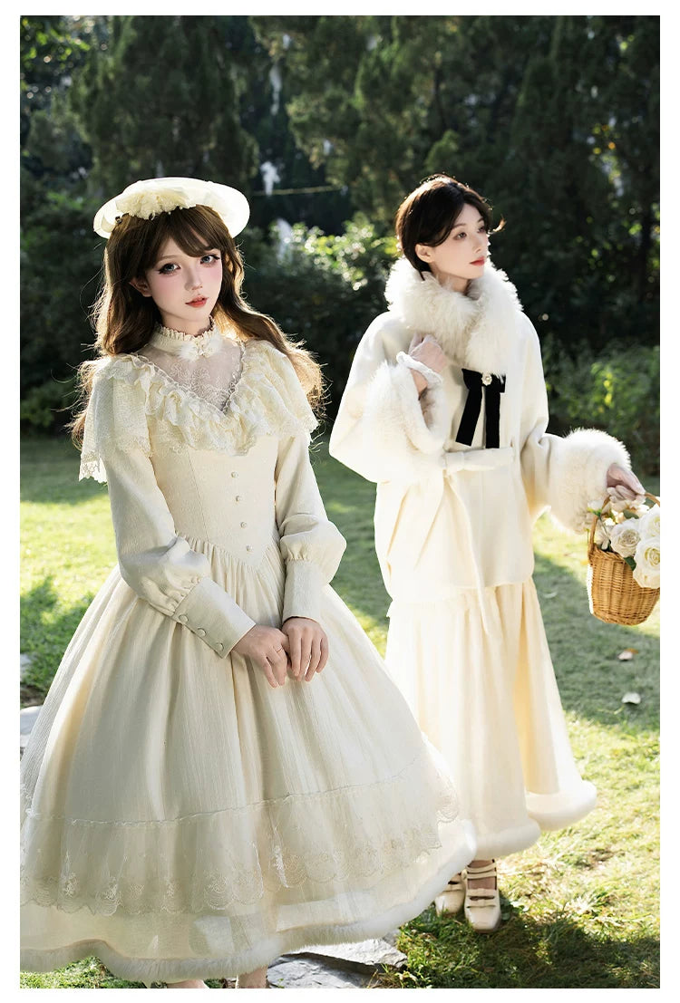 Winter Island Memory - Elegant Lolita Winter Coat & OP Dress Set