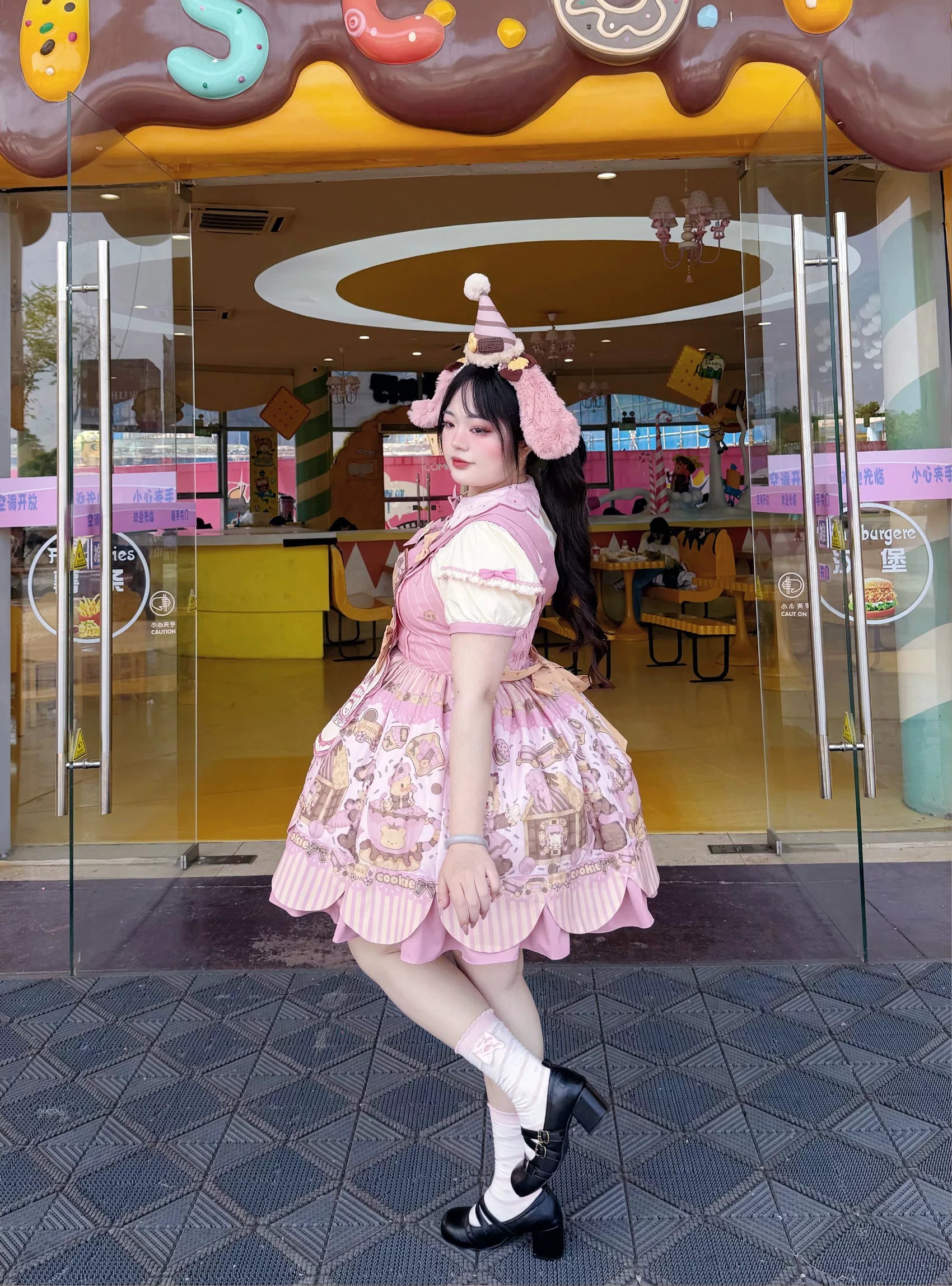 Bear Biscuit SP - Kawaii Lolita Bear Printed Dress Set with Bows 45375:846435