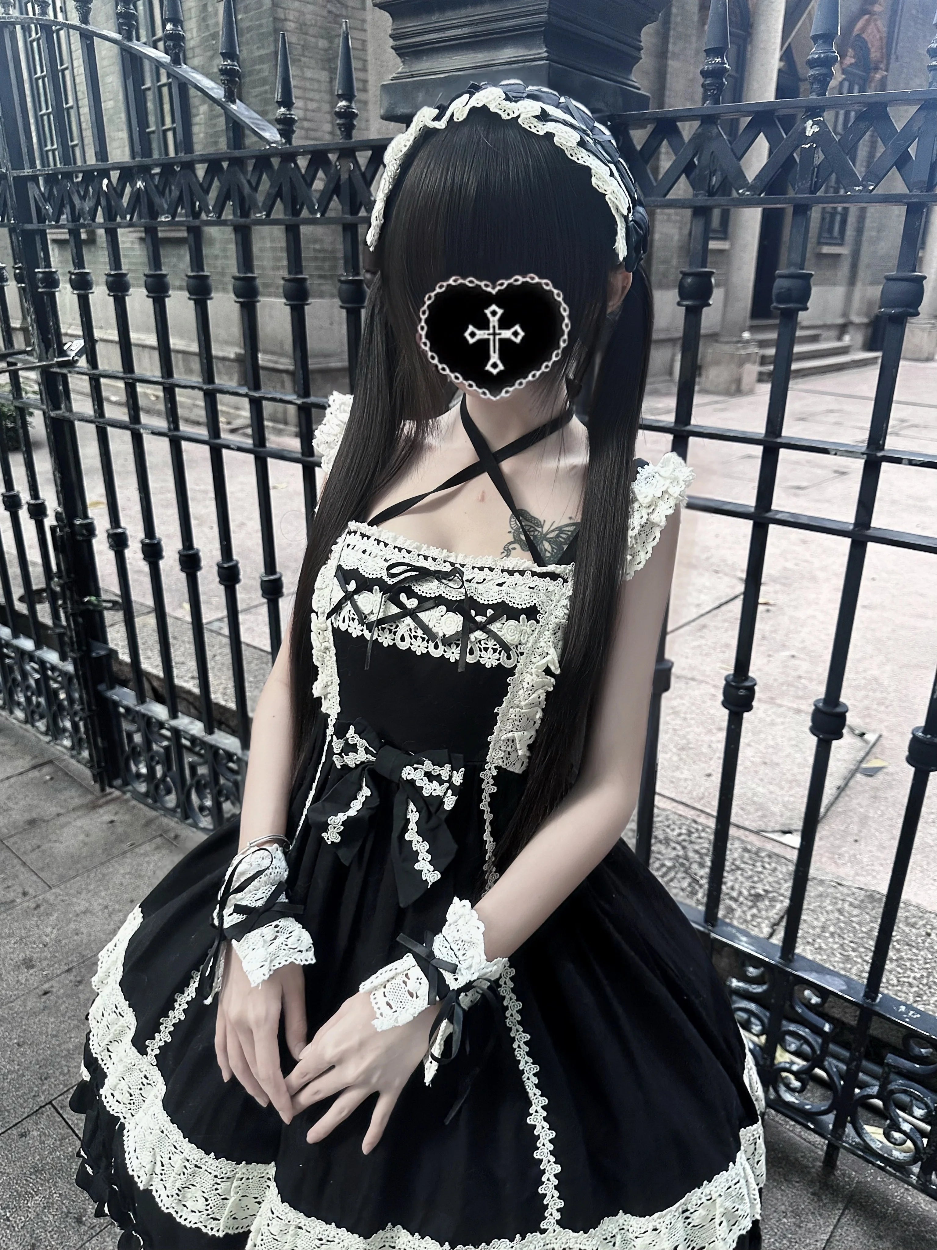 First Generation Doll - Black Old School Lolita Halter JSK Dress with Lace Black JSK Only One Size
