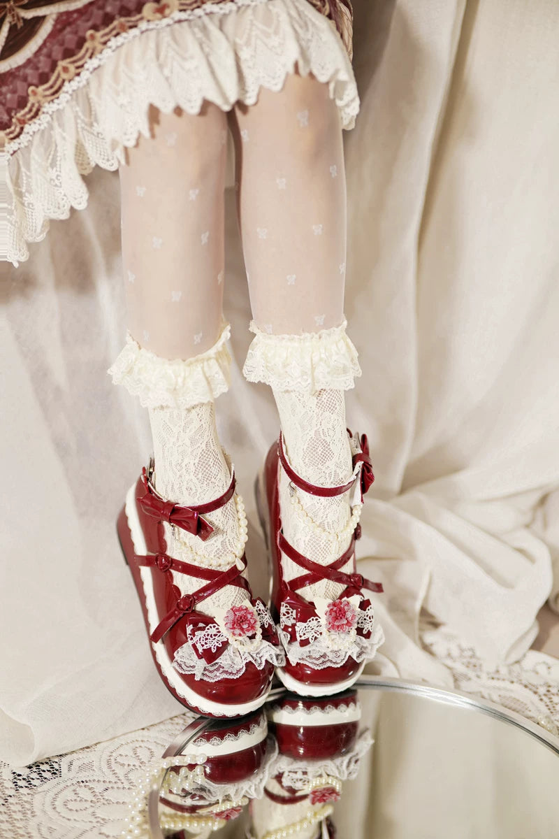 Pearl Floral Reverie - Sweet Lolita Shoes, Detachable Pearl Chain and Floral Accent 45531:852218