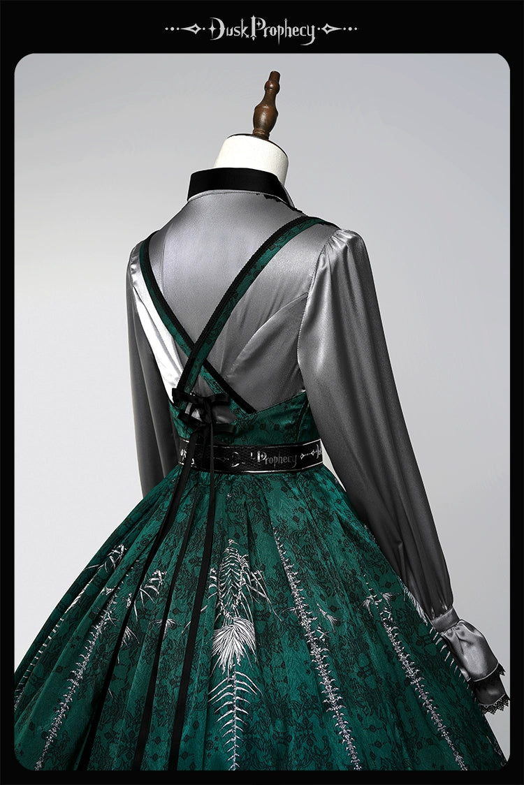 DuskProphecy~Coccyx~Elegant Lolita Dress High Waist Fishbone Print JSK Set