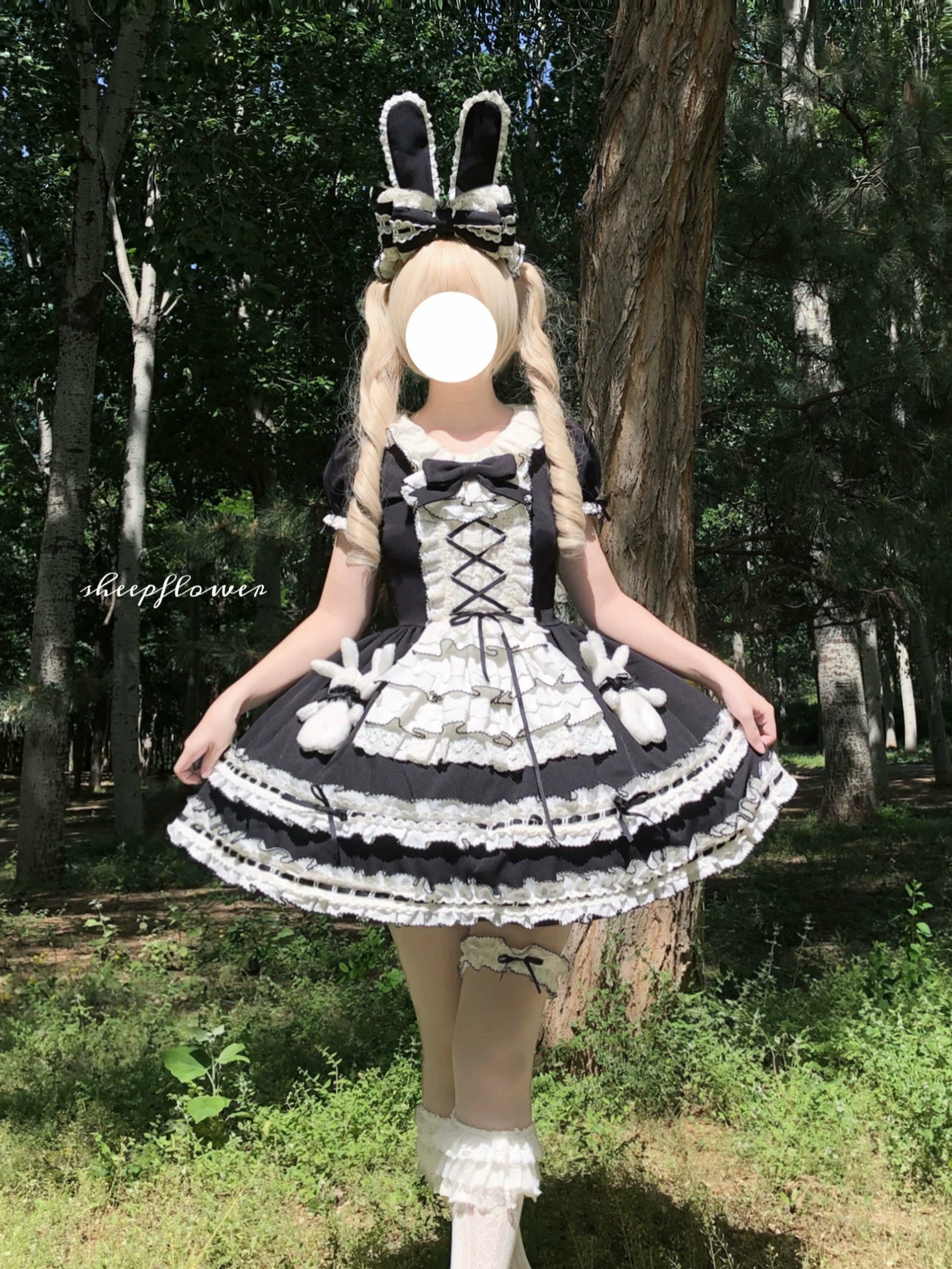 Coco Bunny - Cotton Old School Lolita OP Dress, Bunny Decoration 45380:845410