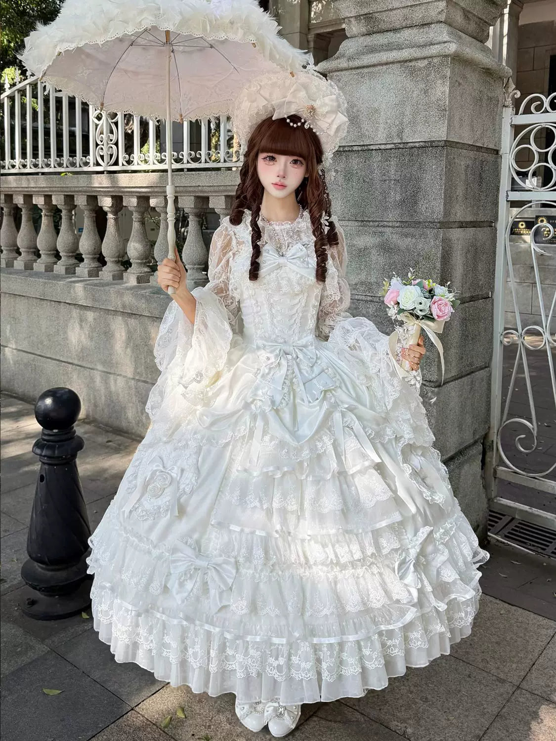 Drapery Poem - Sweet Wedding Lolita JSK Dress, Long Tiered Skirt
