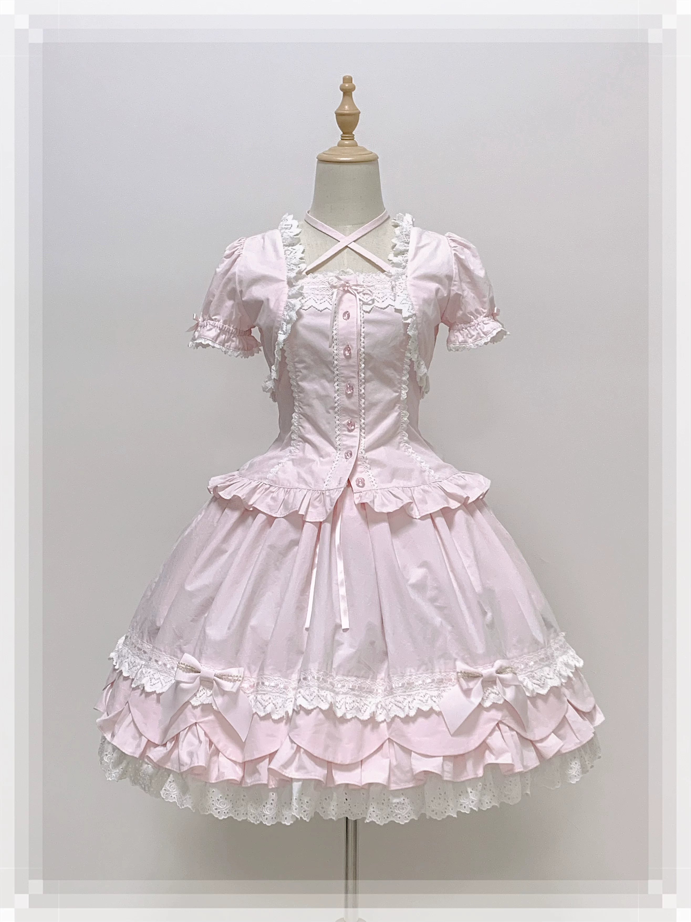 Haruhime Momoko - Cotton Old School Lolita Skirt with Tiered Back Overlay