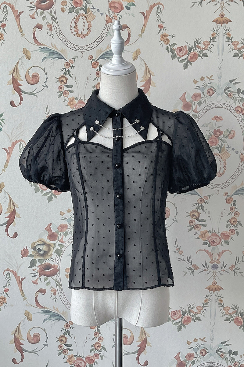 Alice Girl - Gothic Lolita Blouse Short Sleeve Black Shirt XS black