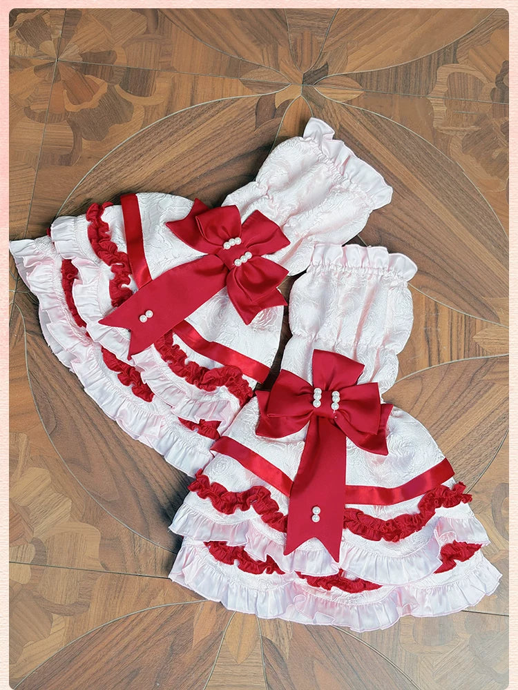 Sweetheart Petal - Sweet Lolita Hime Sleeves, Layered Ruffles XS Red-pink - Hime Sleeves Only