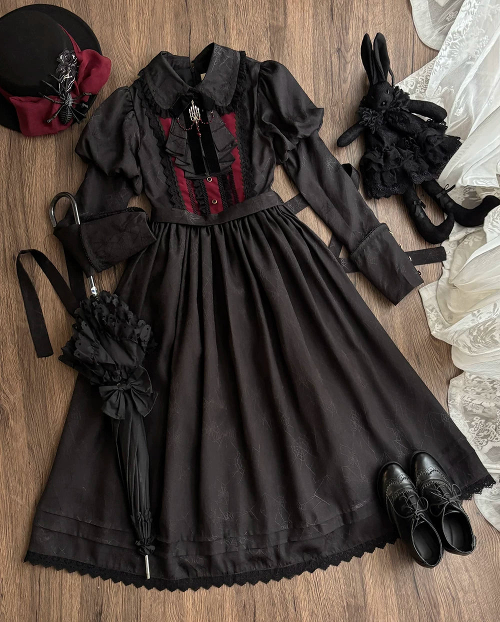 Blood Night Lantern - Jacquard Gothic Lolita Dress, Juliet Sleeve (2XL L M S XL XS) 44543:812296