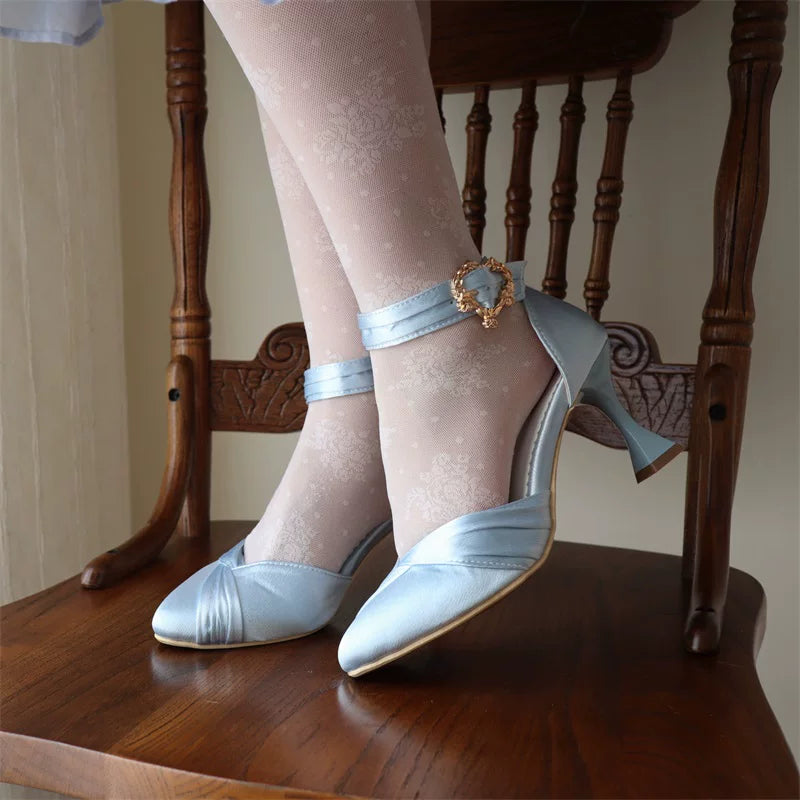 Coronation - Classic Lolita Wine Glass Shaped Heels Shoes, Detachable Bow