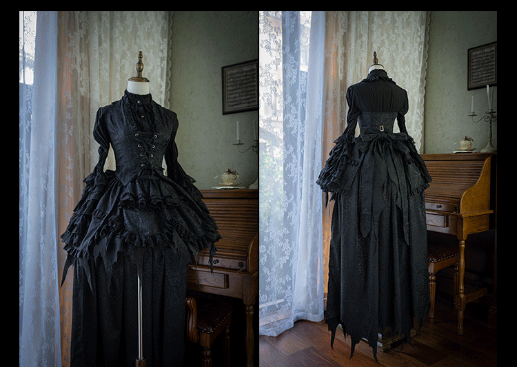 Dark Night - Gothic Lolita Hime Sleeve Blouse, Detachable Jabot