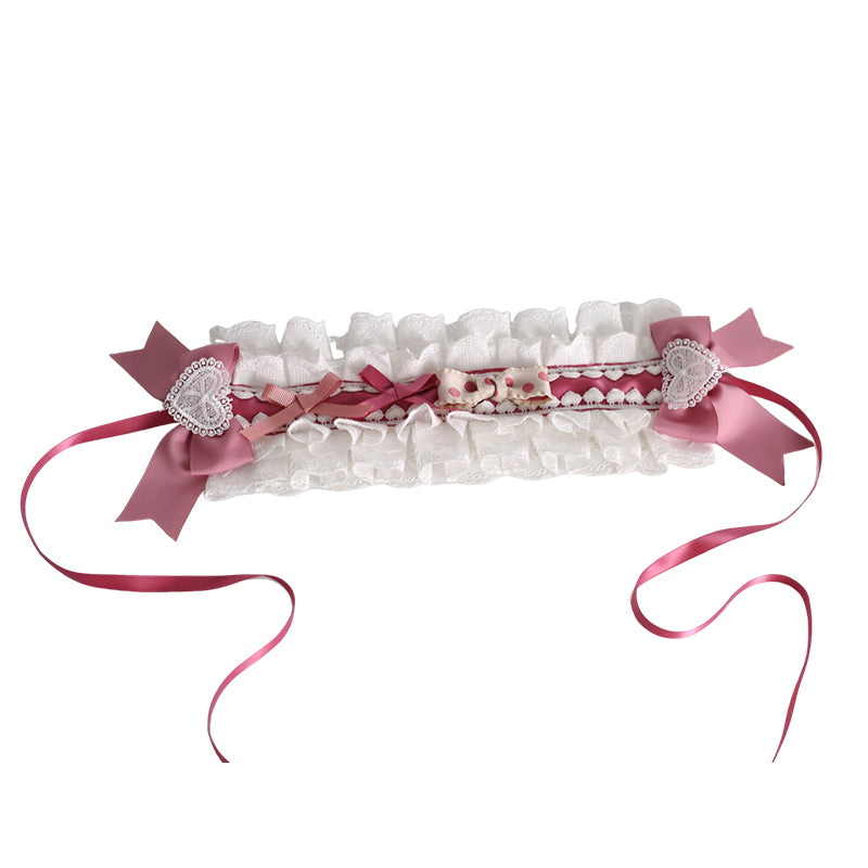 Xiaogui - Sweet Lolita Headdress Pink White Top Hat and Hairband 4. Heart-Shaped Hairband