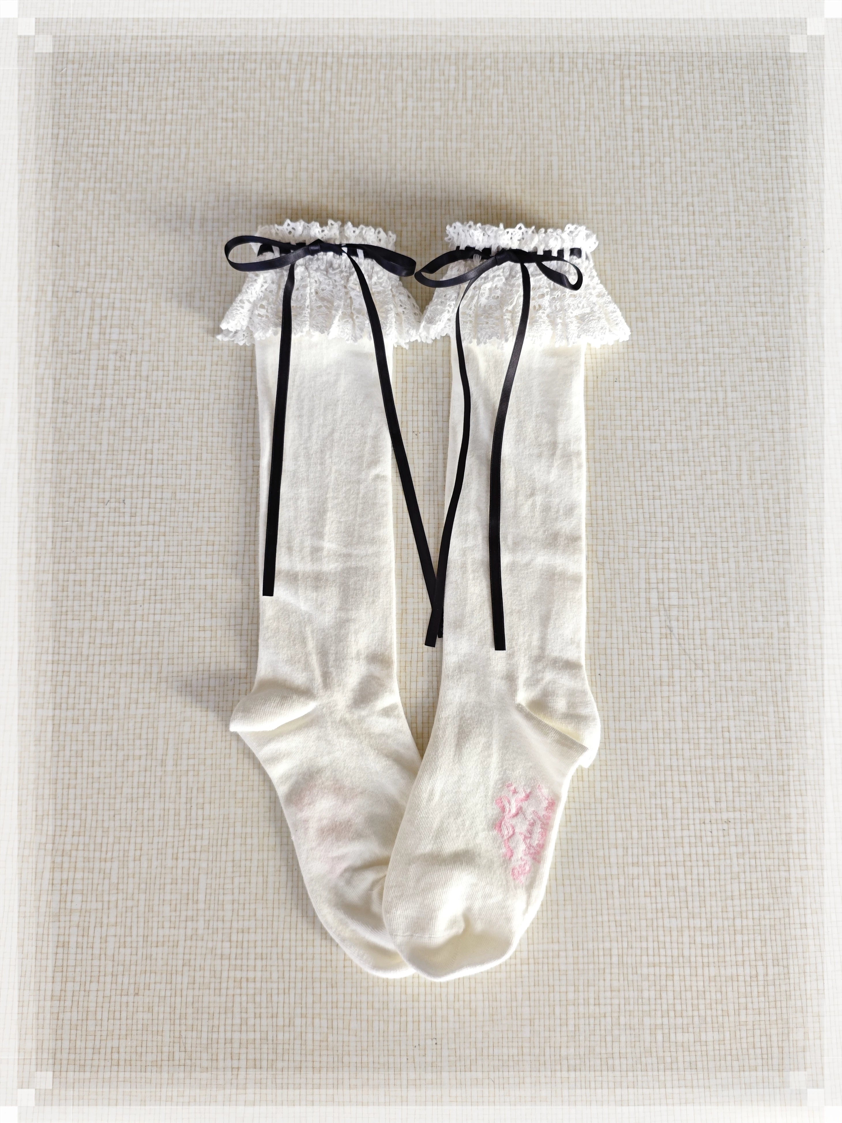 Cotton Old School Lolita White Socks with Colorful Ribbon Bows 45537:853880