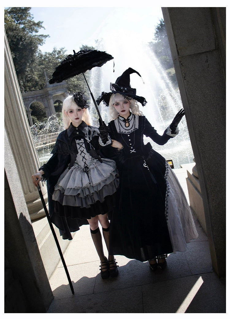 With Puji - Innocent Talk - Halloween Chinese Style Lolita OP Black-silver Gray Dress