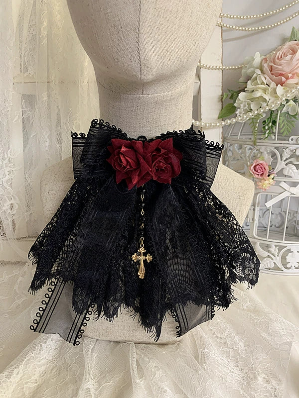 Sweet Jelly Lolita - Black Gothic Lolita Necklace Lace Lolita Brooch Black and wine necklace version