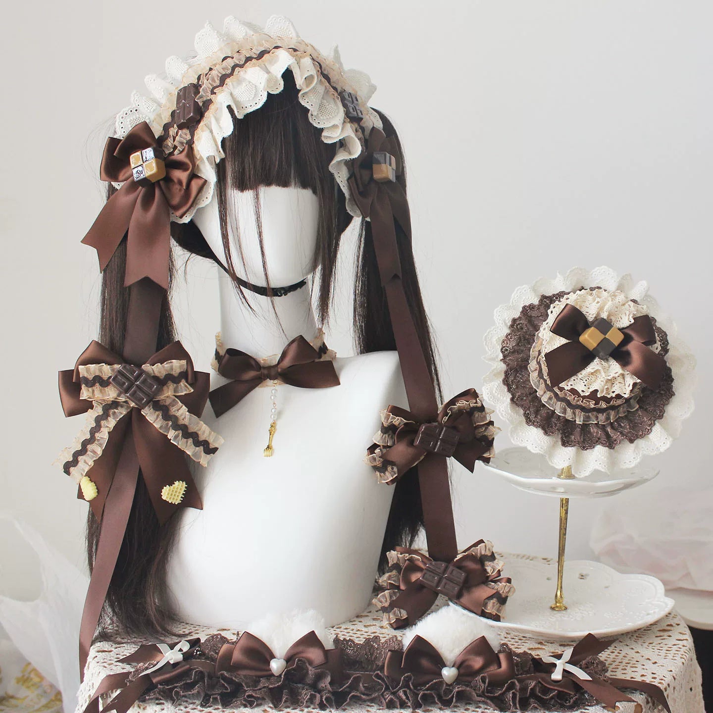Chocolate Brown Kawaii Lolita Headdress & Choker Set 45845:864833