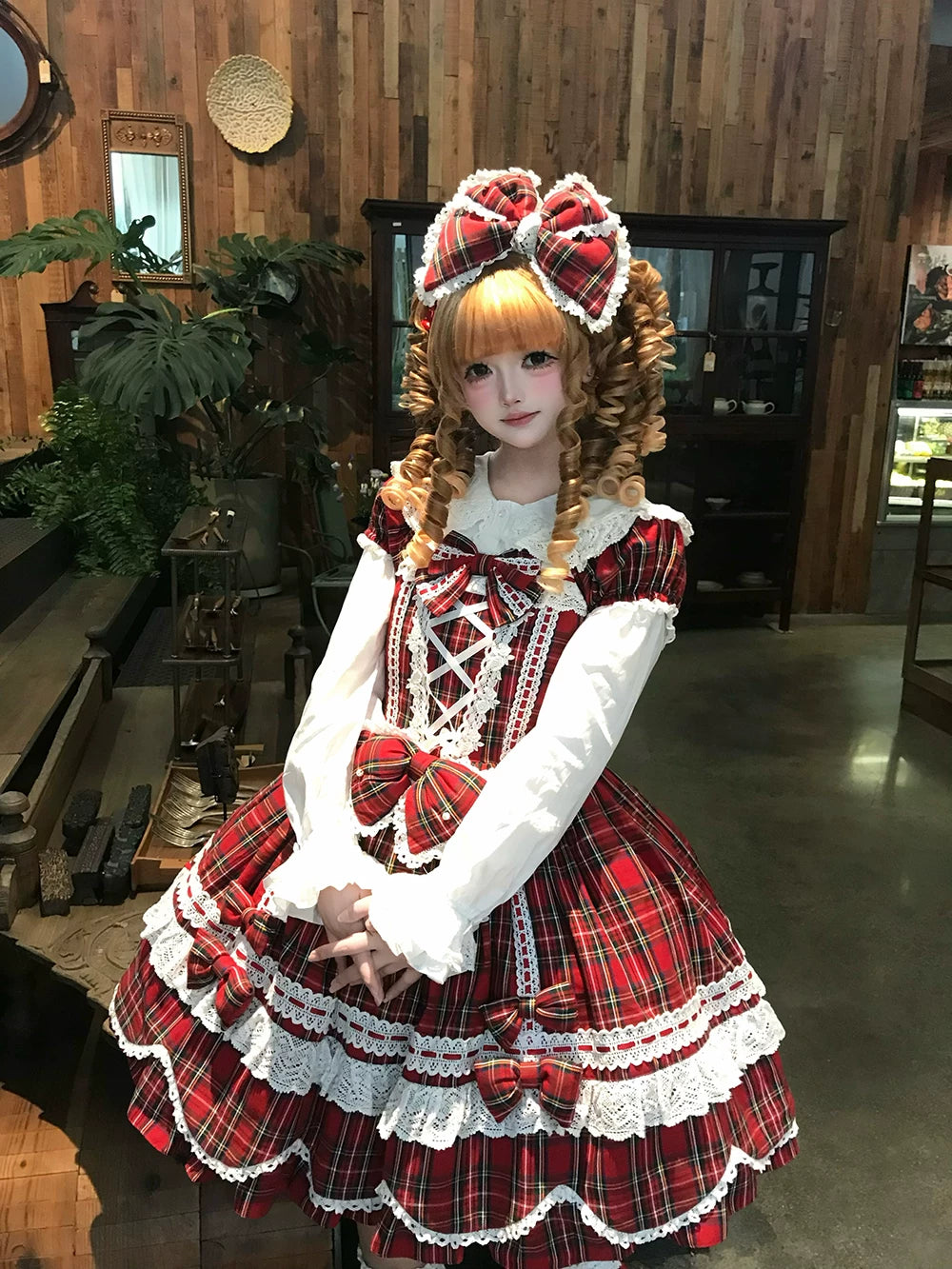 Plaid Petal Bunny - Old School Lolita Plaid OP Dress, Petal-shaped Hem 44673:818304