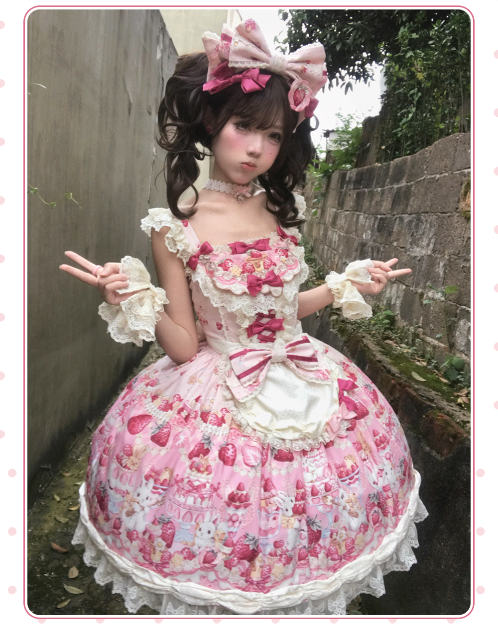 Bavarois Dessert Bunny - Sweet Lolita Strawberry Print JSK Dress 45546:855037