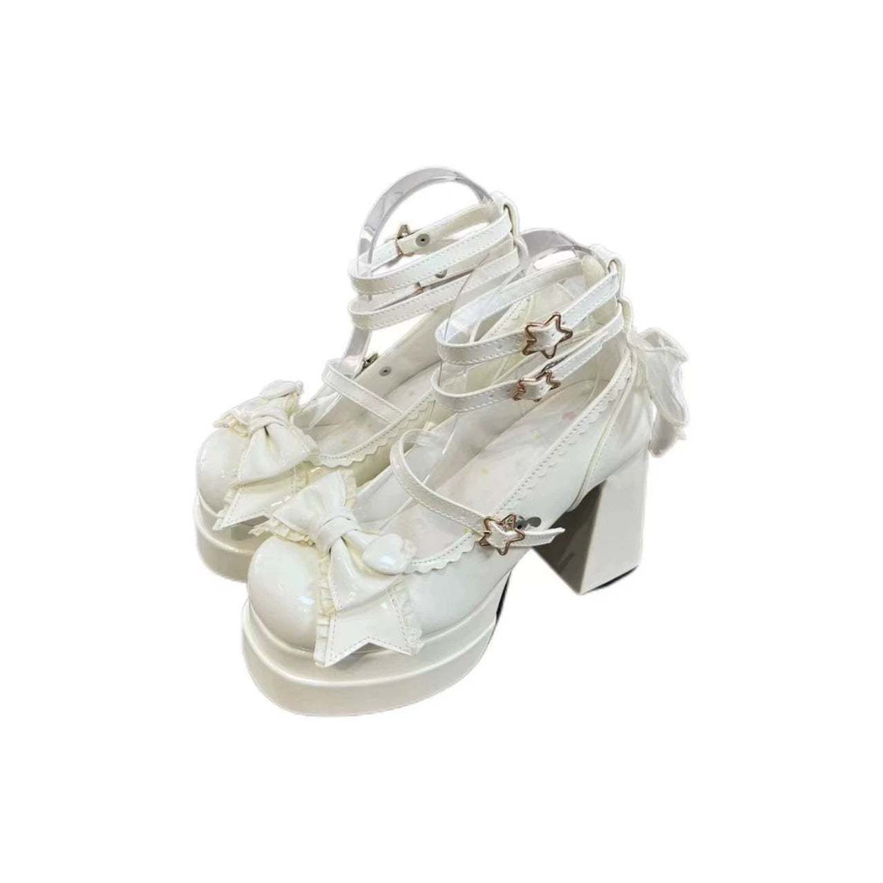 Puff Party - Elegant Lolita Chunky Heel Shoes, Bow & Straps