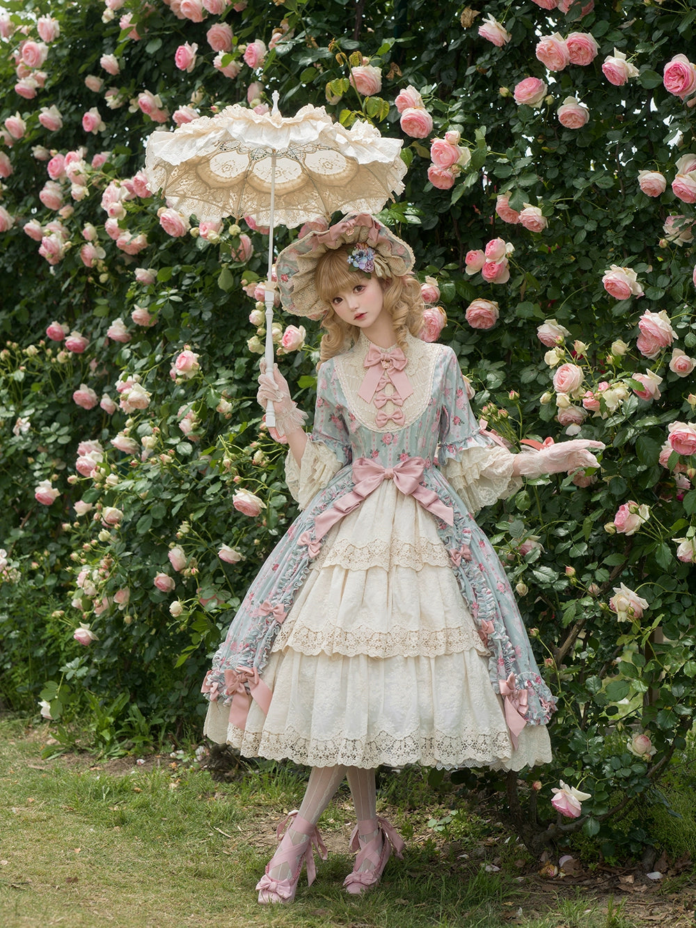 Classic Lolita OP Dress Set Elegant Floral Wall Princess Sleeve Classic Lolita OP Dress Set Elegant Floral Wall Princess Sleeve