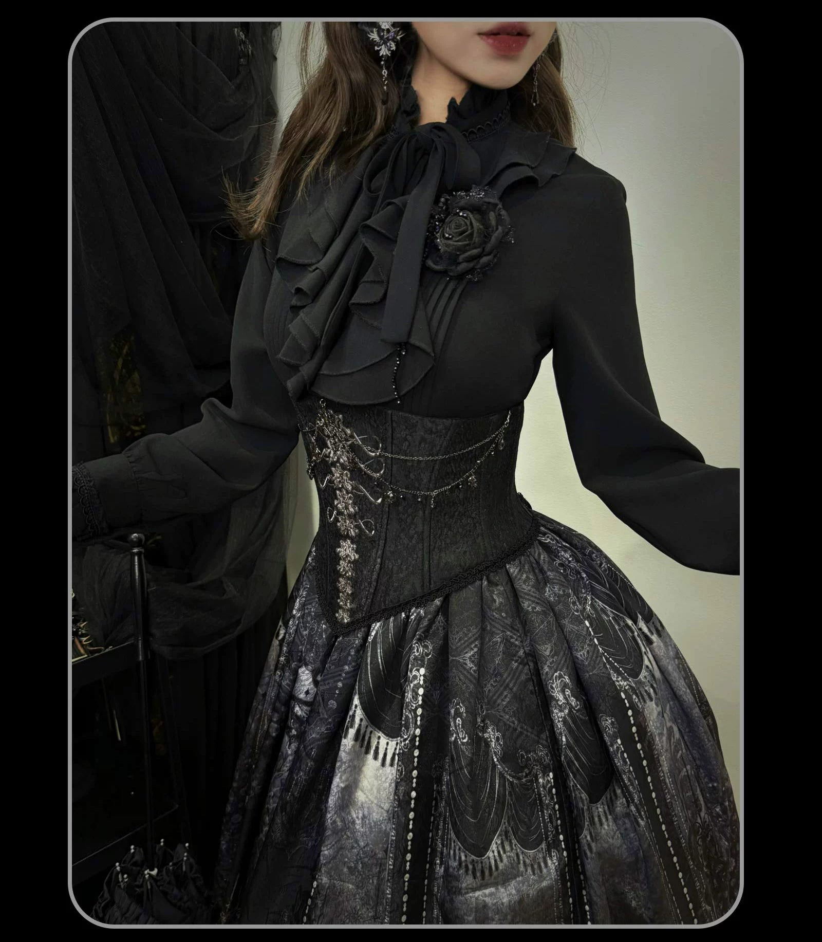 Susin Lolita - Bone-Eroded Butterfly - Gothic Lolita JSK & SK Set 44051:793341