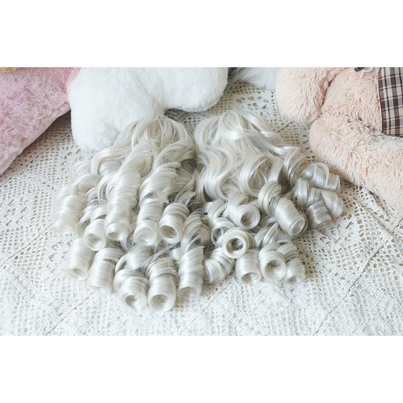 Imperial Tea - Solid Lolita Bob Wig With Detachable Curl Ponytail Cream White - Ponytail/Pair Only