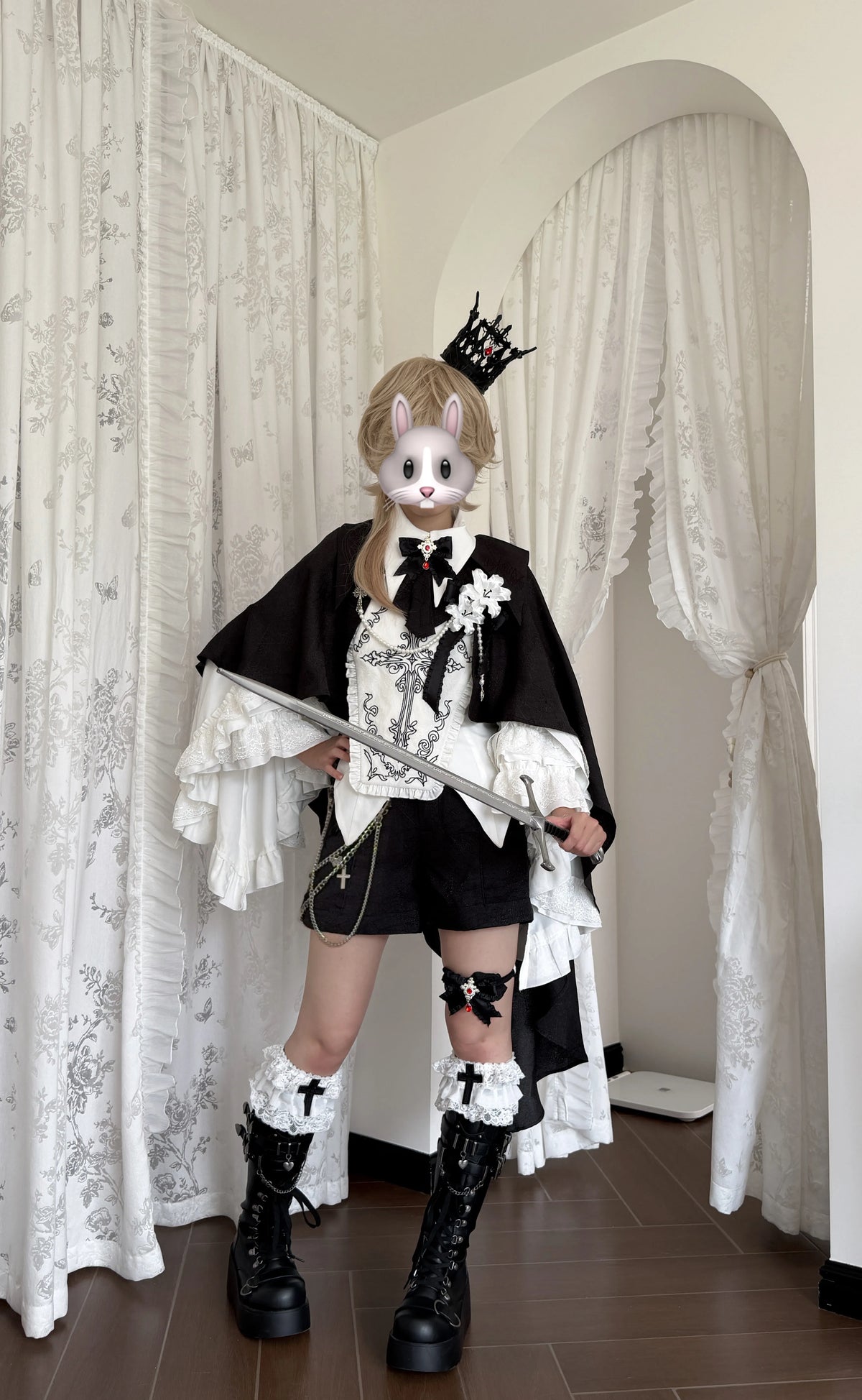 Sloth of Seven Deadly Sins - Ouji Lolita Hime Sleeve Blouse & Shorts Set, Cross Embroidery