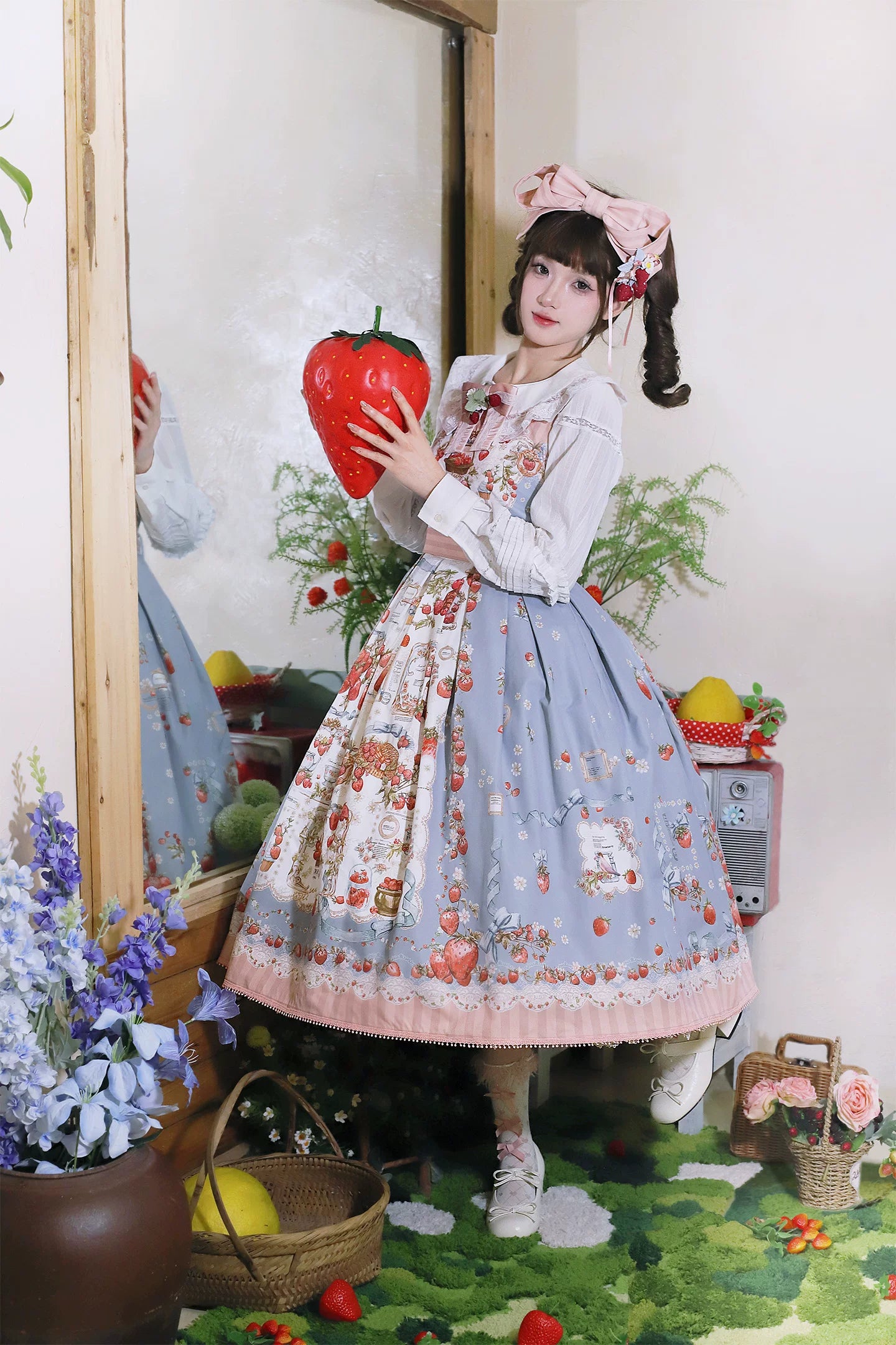 Strawberry Manor - Printed Sweet Lolita JSK Dress, Box Pleats 45025:832911