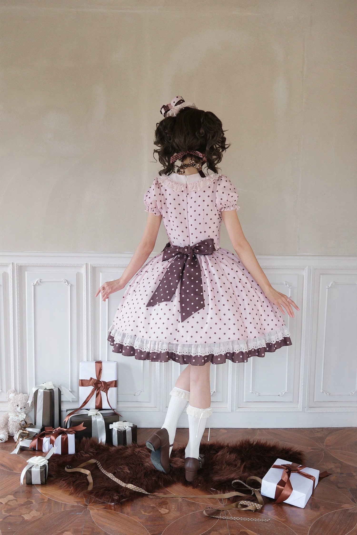 Coralie Box - Old School Lolita Polka Dot OP Dress, Cotton Round Collar 45520:851989