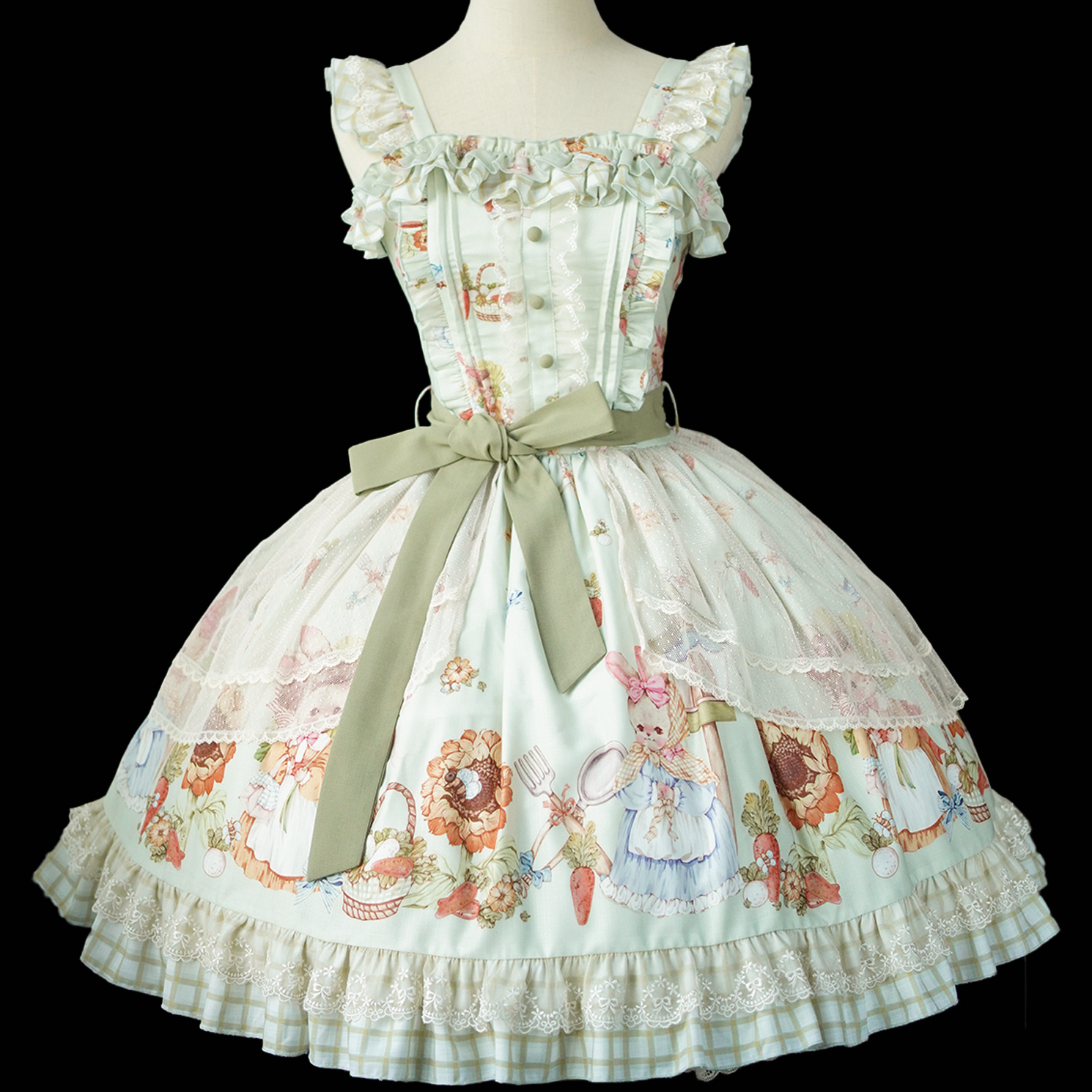 Bunny Harvest Season - Country Lolita Peter Pan Collar OP, Bunny Print JSK (L M S XL) 44533:811838