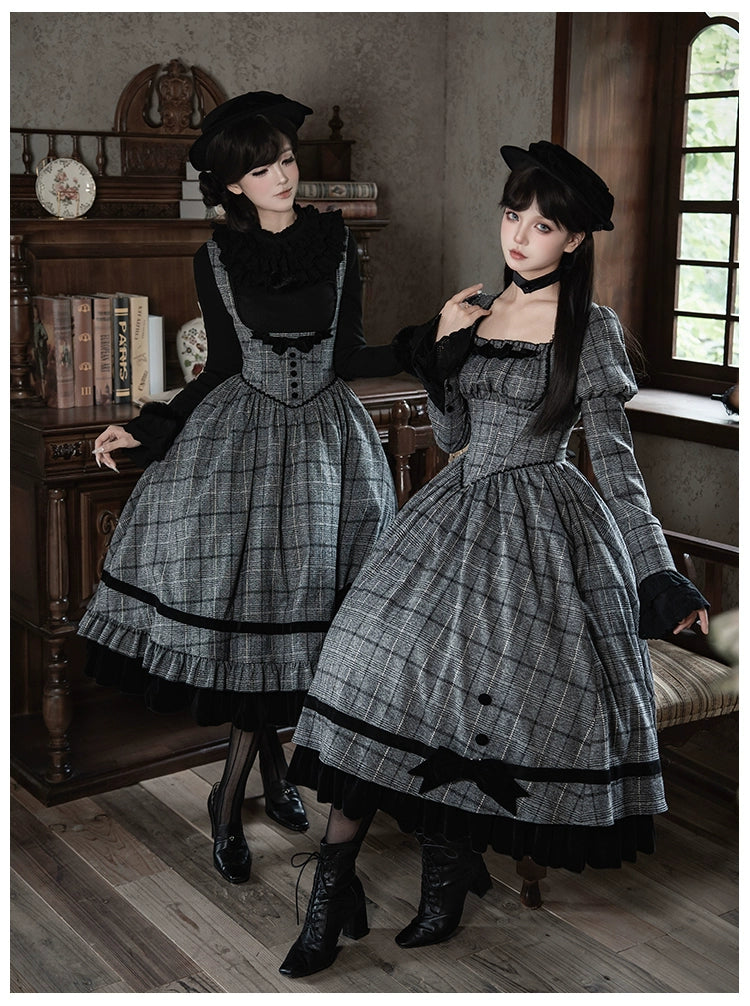 With PUJI - Yesterday's Epistle - Winter Classic Lolita Plaid Dress Set, Fishbone Waist 44227:799784