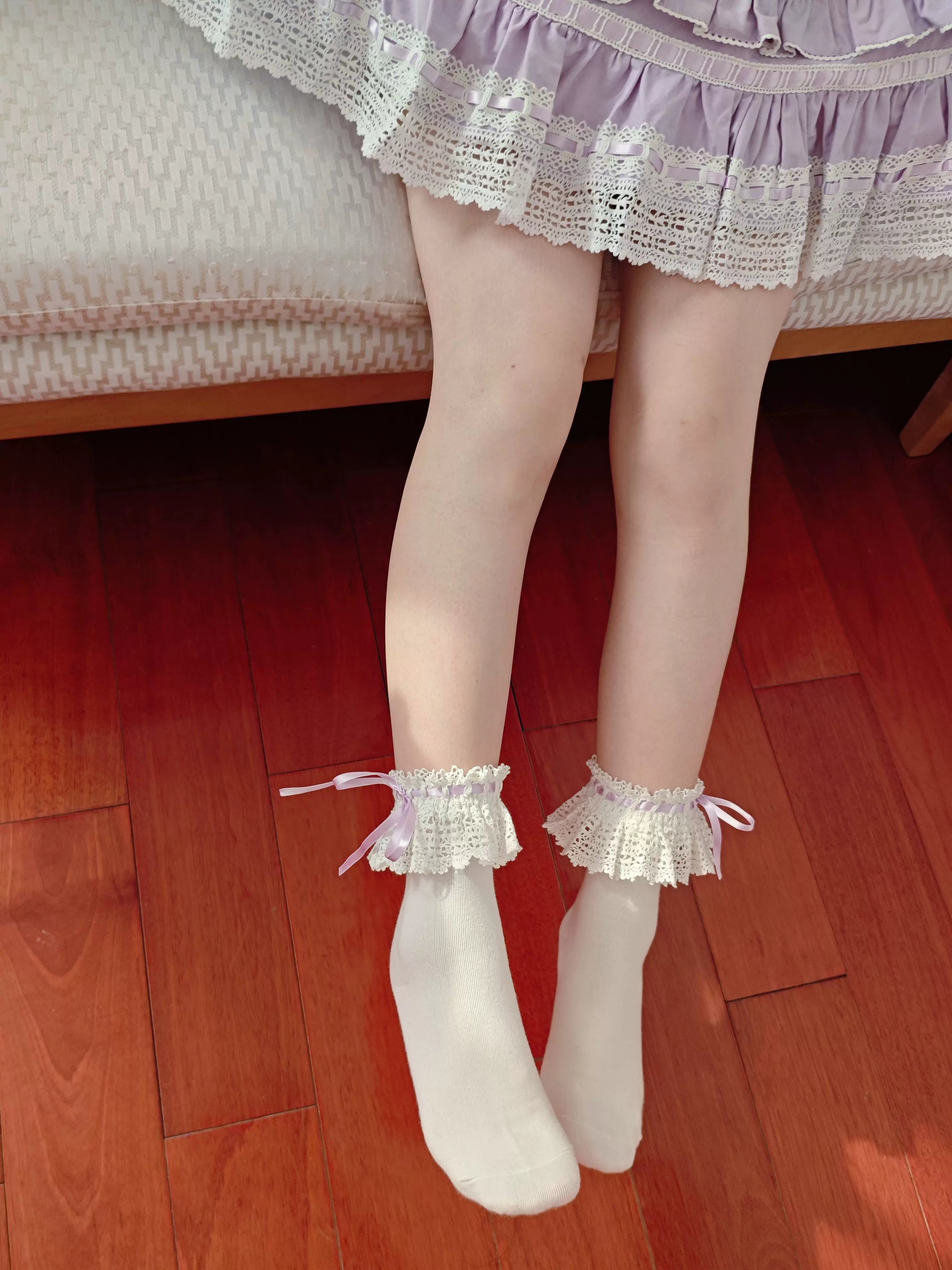 Cotton Old School Lolita White Socks with Colorful Ribbon Bows 45537:853878