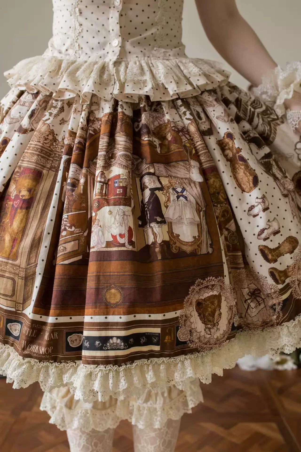 Little Bear Workshop - Cotton Sweet Lolita JSK & OP Dress, Printed Bodice