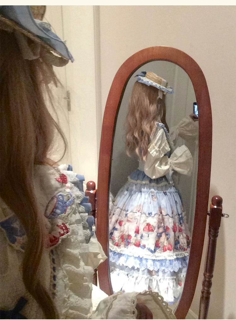 Honey Machine - Sweetheart Rabbit Berry - Country Lolita JSK & OP Dress Suit 44133:796176
