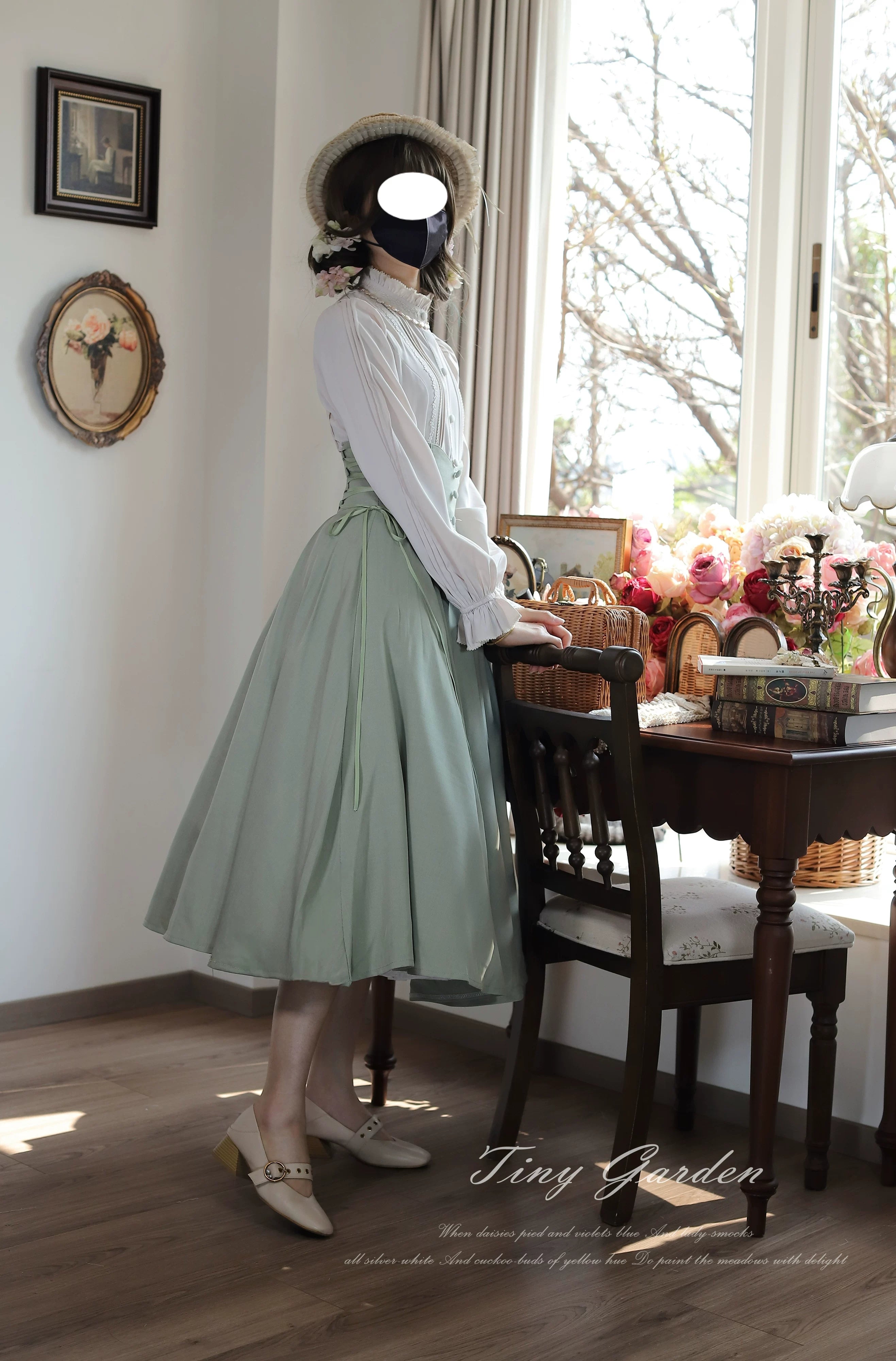 Moring Mist and Letter - Classic Lolita Long Sleeve Shirt, Stand Collar