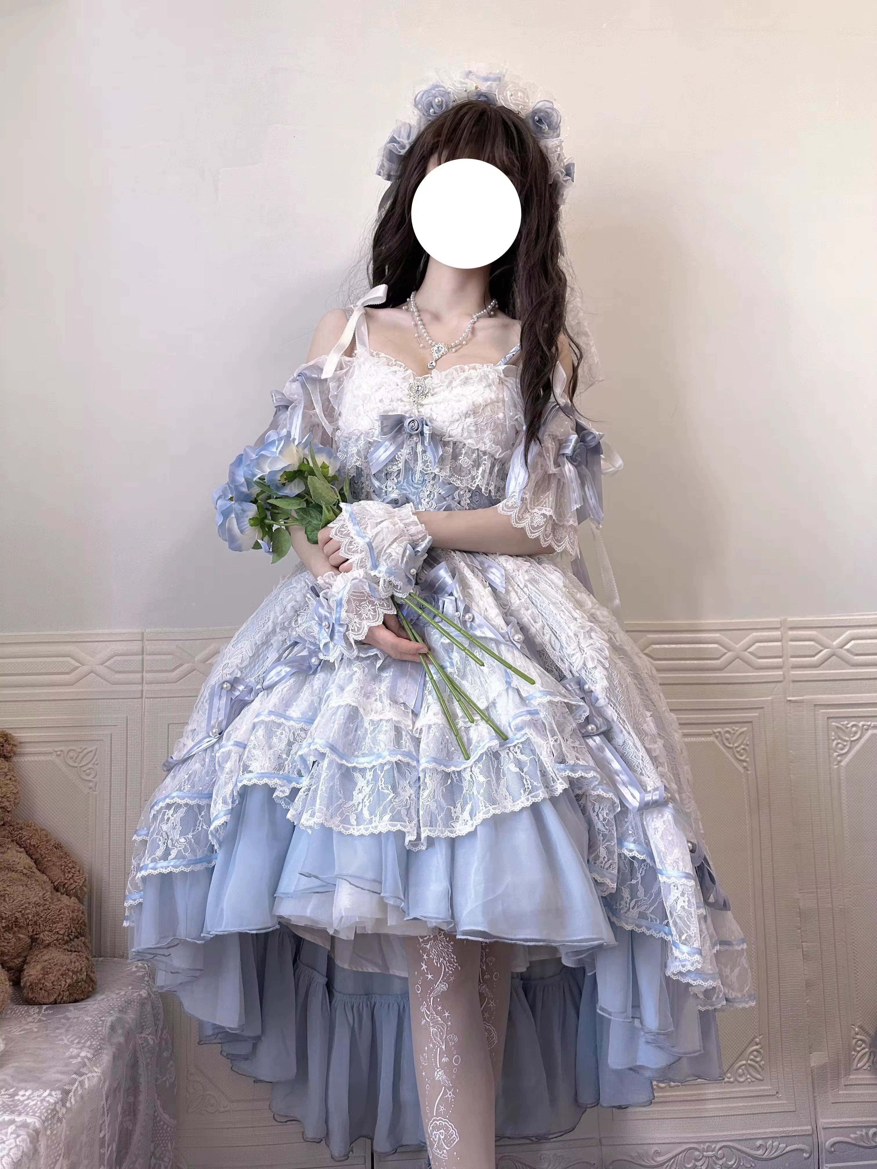 MieYe - Diana Rose - Bridal Lolita Dress Short Wedding OP with Accessories 41638:708712