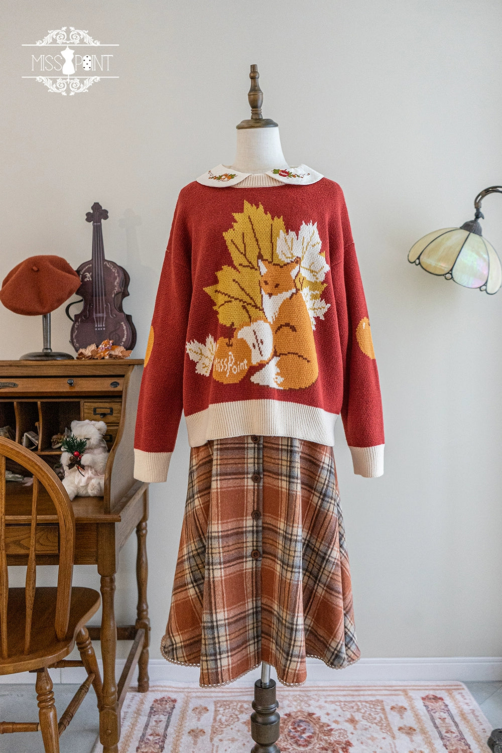 Miss Point - Fat Fox in the Forest - Kawaii Lolita Sweater Customized Winter Lolita Couple Outfit 37102:551050