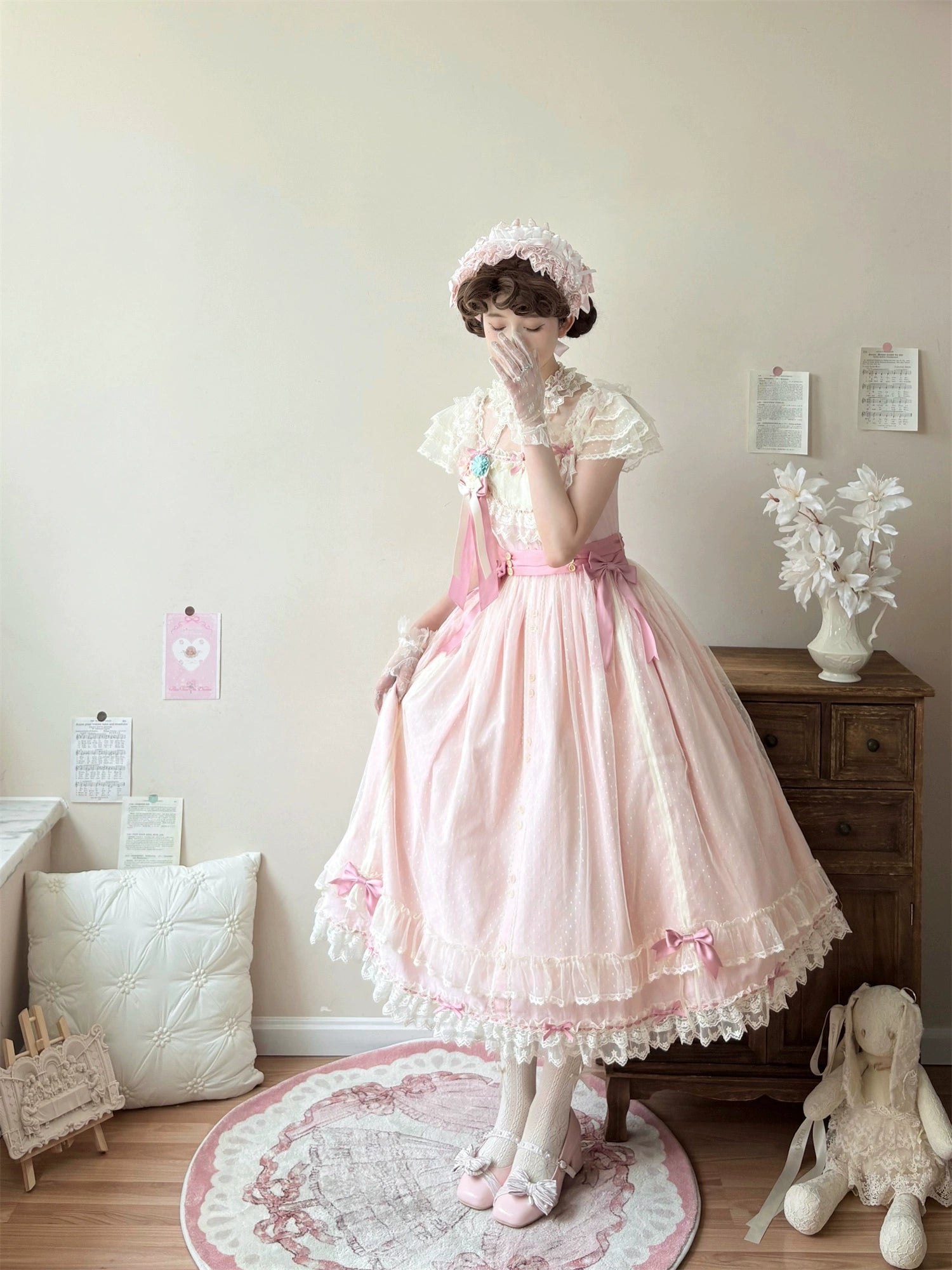 Uncle's Workshop - Fluttering Cherry Spring Strings - Cotton Sweet Lolita JSK Dress 42196:776682