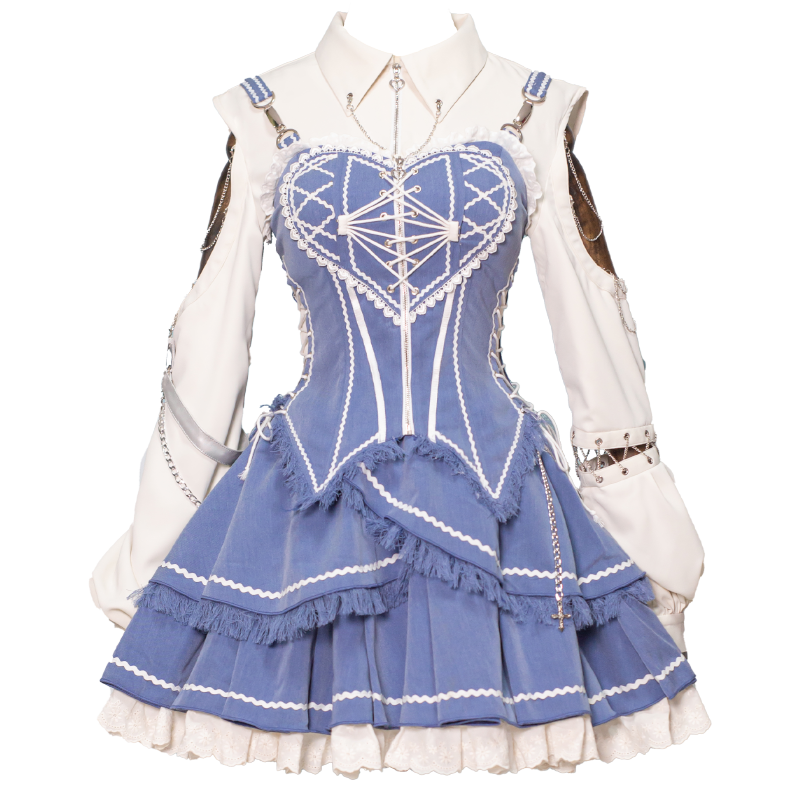 OCELOT - Love Affairs - Sweet Lolita Bodice Set Spicy Cowgirl Dress Set S Denim blue full set (matching set in same size)