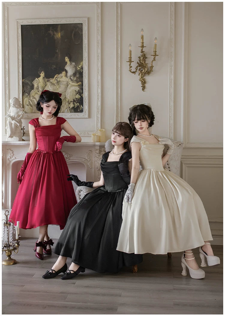 For Beloved - Classic Lolita Satin JSK Dress Set, Fishbone Waist