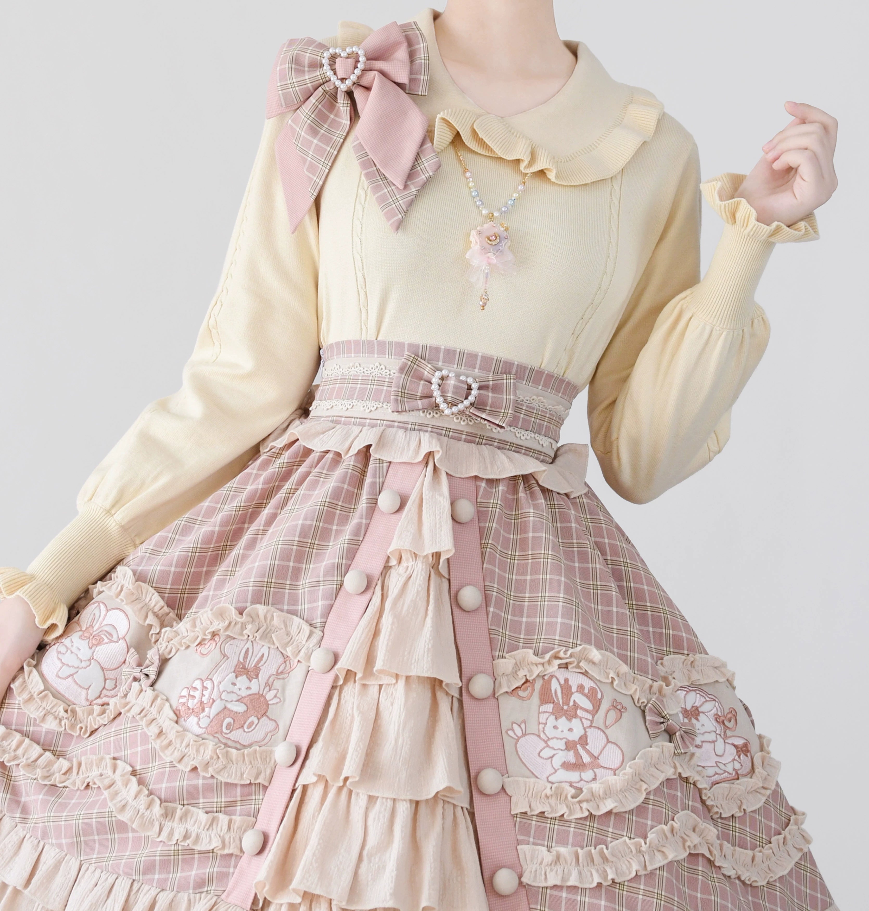 MIST - Japanese Style Lolita Sweater Puff Sleeves Knit Undershirt S beige (pre-order)