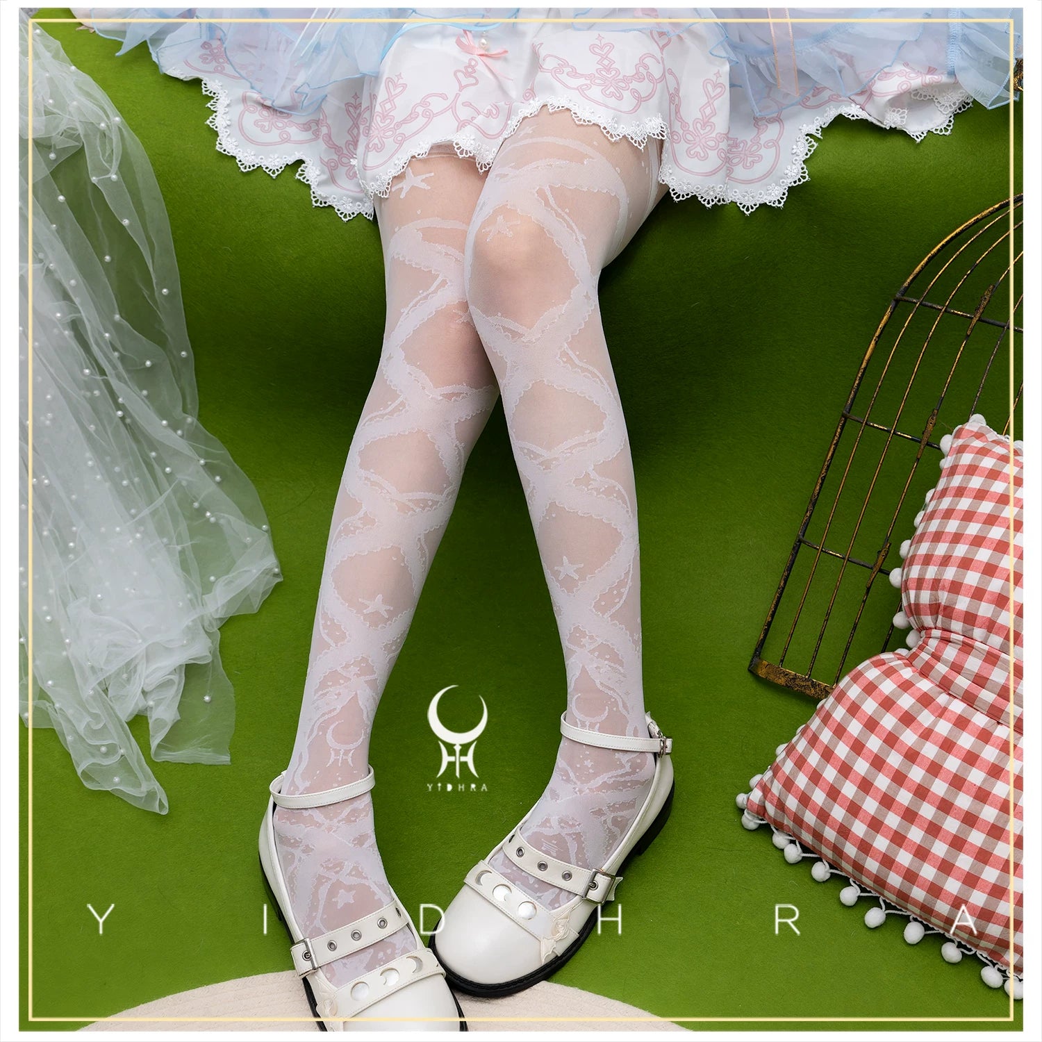Stretchy Lolita Summer Lace Ribbon Printed Pantyhose 45660:857350