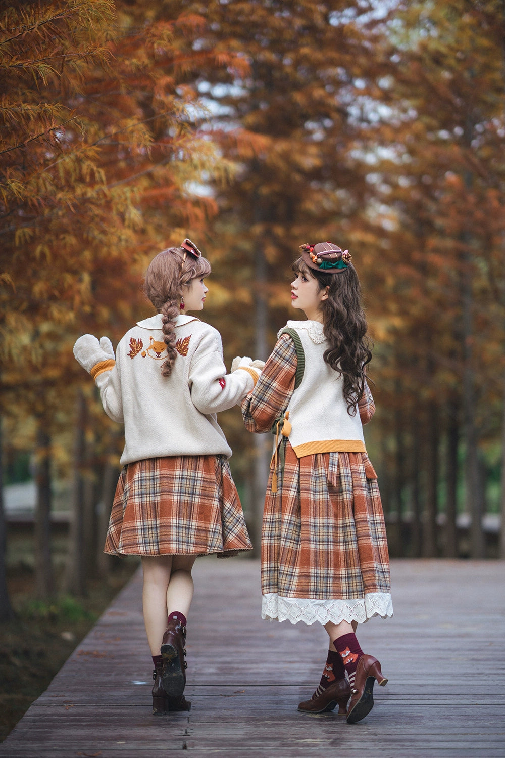 Miss Point - Chubby Fox in the Forest - Customized Lolita OP Dress Plaid Loose Daily Dress